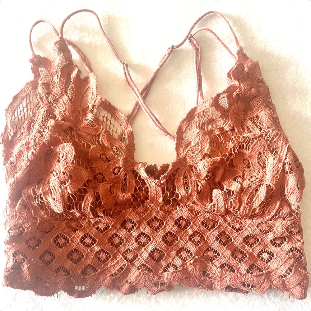 Free People Medium One Adella Lace Crochet Brown/Copper Lace Bralette
